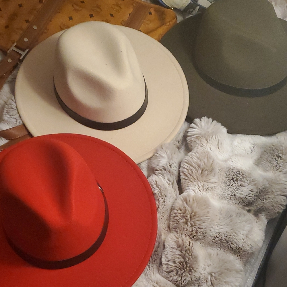 Women's Fedora Hat Trio - Red, Cream, Olive